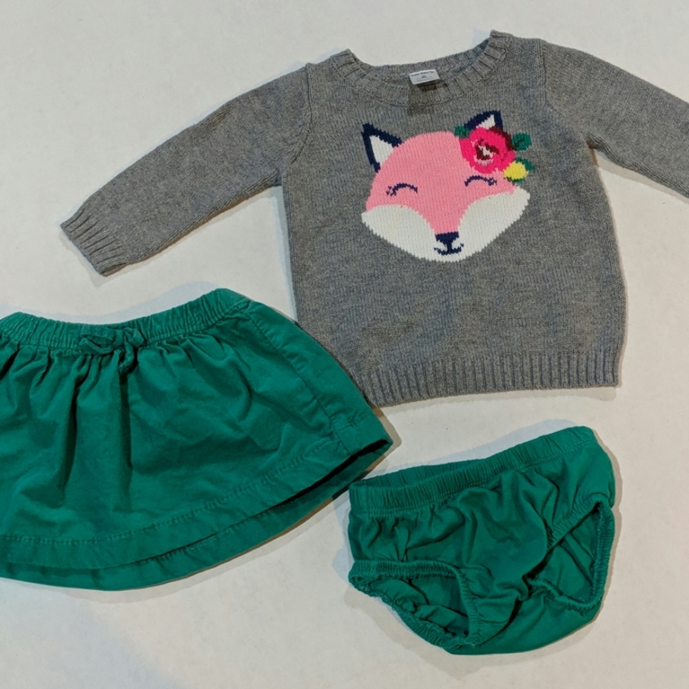 Carter's Fox sweater and corderoy skirt